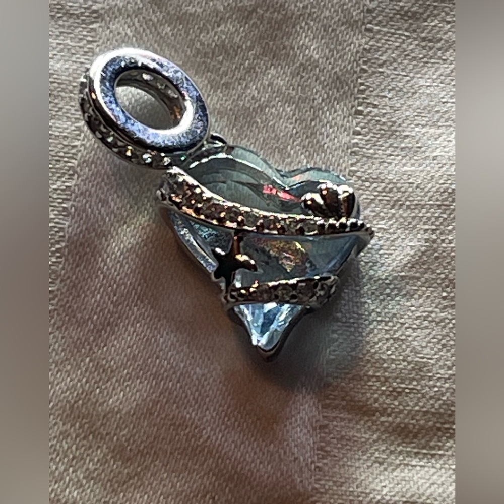 Pandora 925 Blue Gem and Silver Heart Charm Pendant